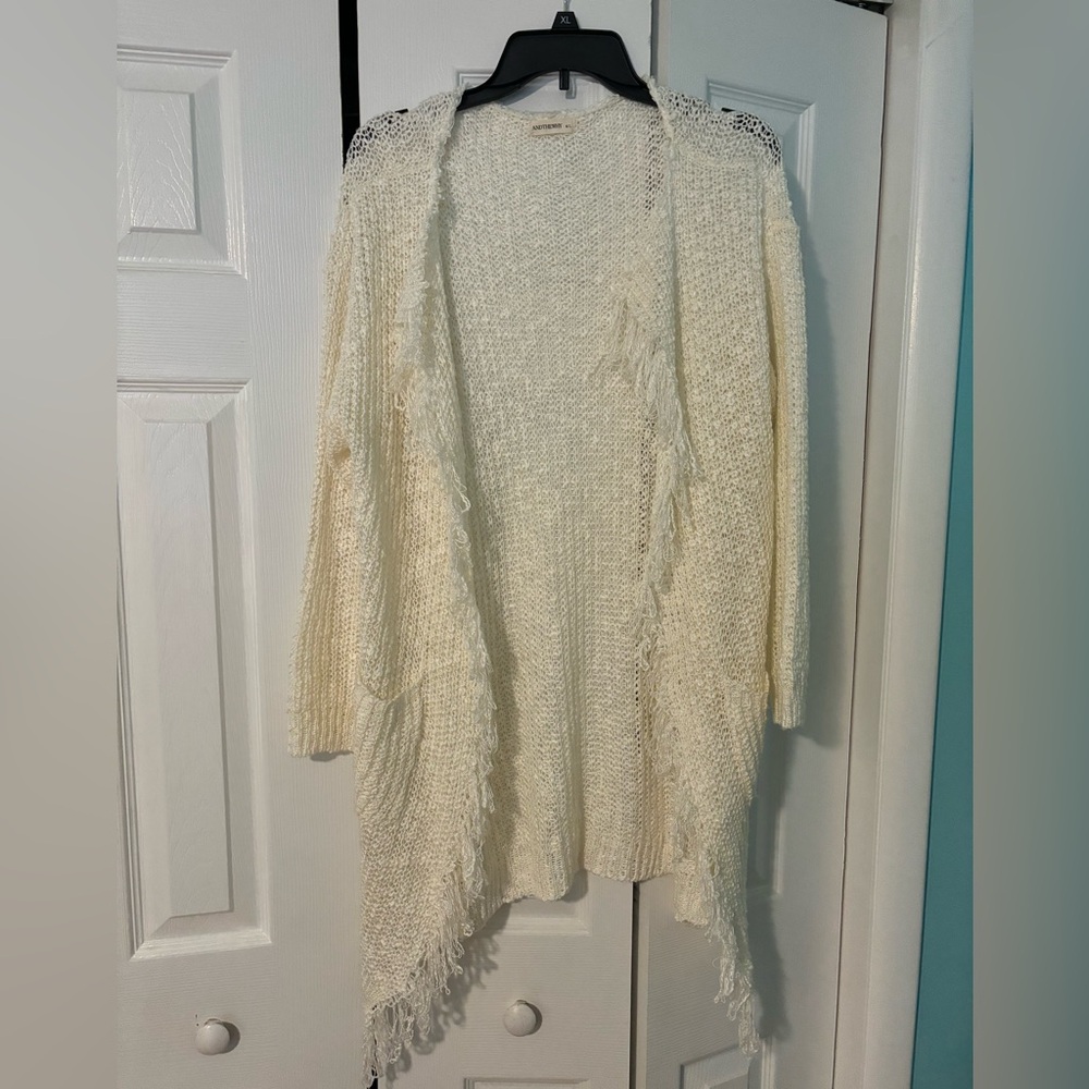 ANDTHEWHY Cream Fringe Cardigan